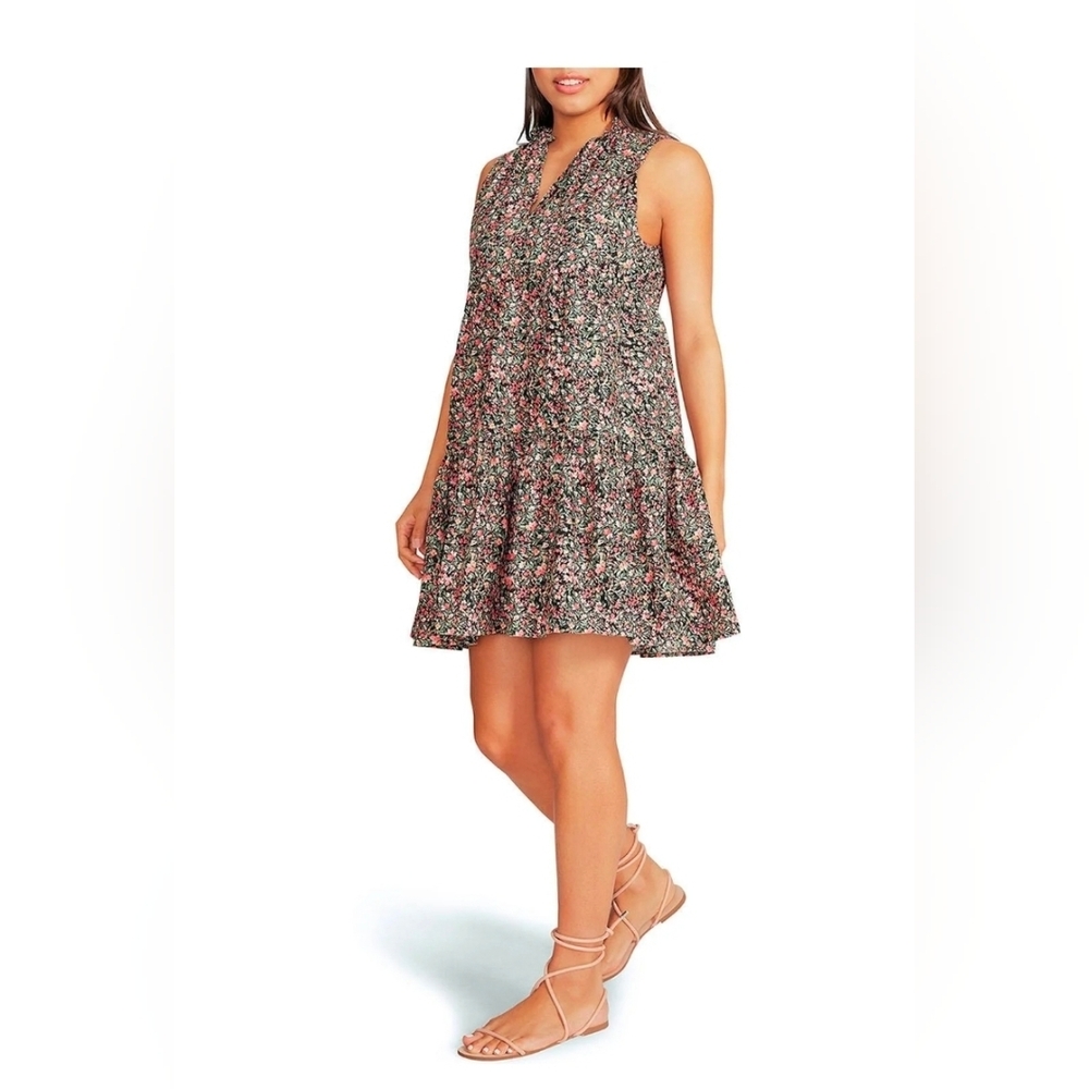 BB Dakota Steve Madden Ladies Sleeveless Tiered Floral Dress Black Ditsy sz L